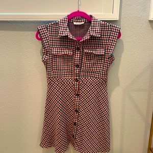 Zara red, cream and navy plaid fit and flare dress.
